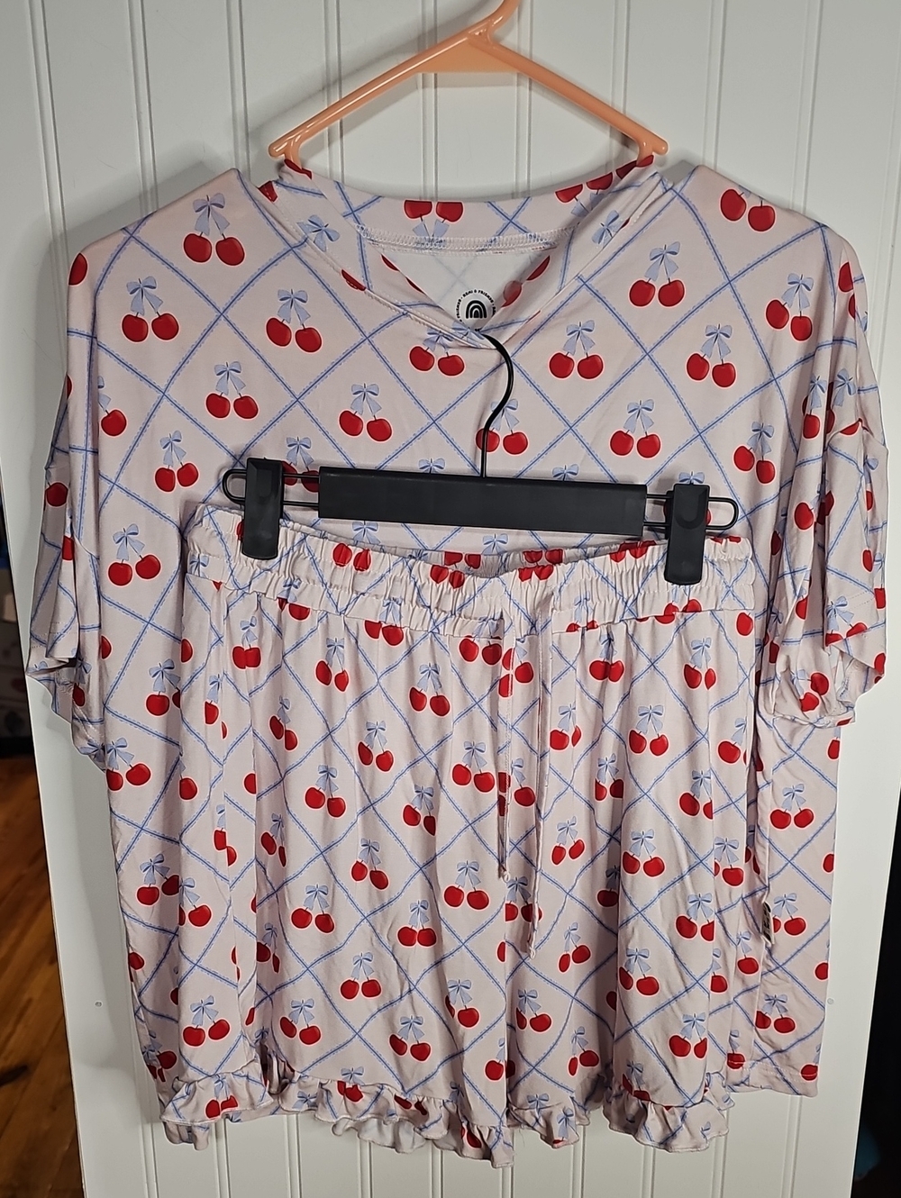 Bamboo Cherry Print Lounge Set - Pink and Red